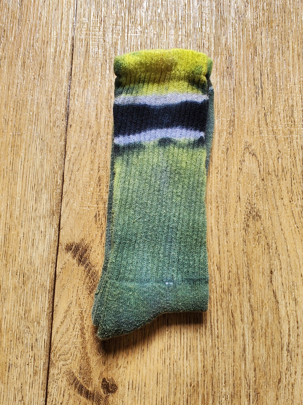 Gildan Green Crew Sock with Yellow, Black and White Stripes